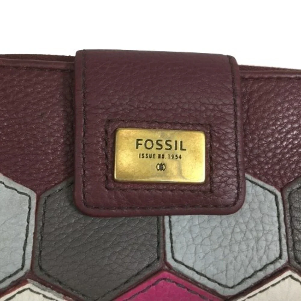 FOSSIL Quinn Slim Leather Clutch Wallet Wristlet MULTI COLOR Pink Burgundy Gray